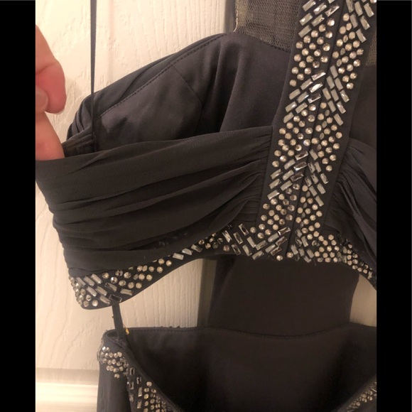 Grey Beaded Layer Cutout Gown (Rhinestones) - Picture 9 of 14